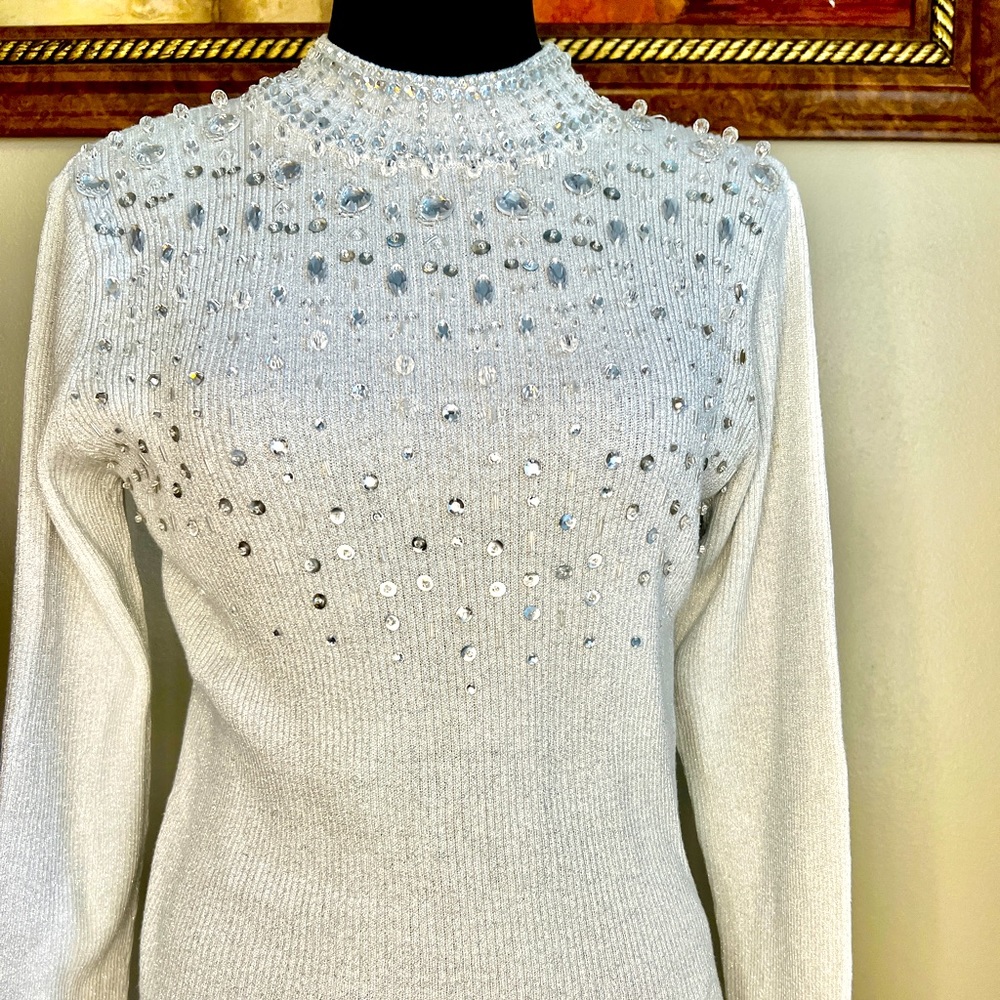 Women’s Grey partial beaded sweater